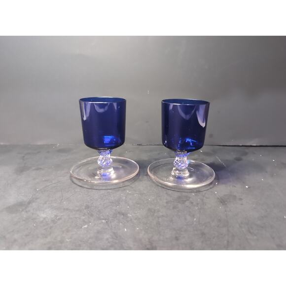 Cambridge Glass Footed Cigarette‎ Urns, Set of 2, Cobalt Sapphire Blue, Vintage - Picture 3 of 11